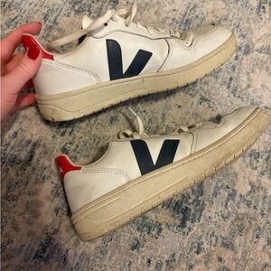 Veja White Sneakers with Navy and Red Details